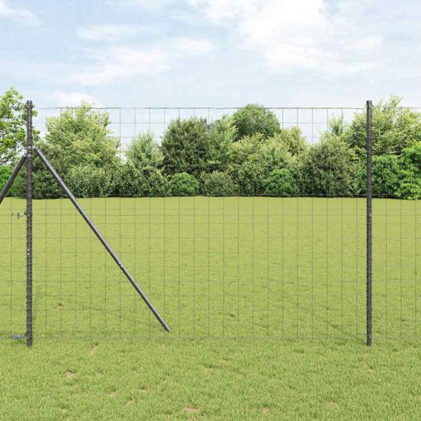 ARDEBO.de - Euro-Zaun mit 7 Pfosten 1,5x10 m verzinkter Stahl Grau