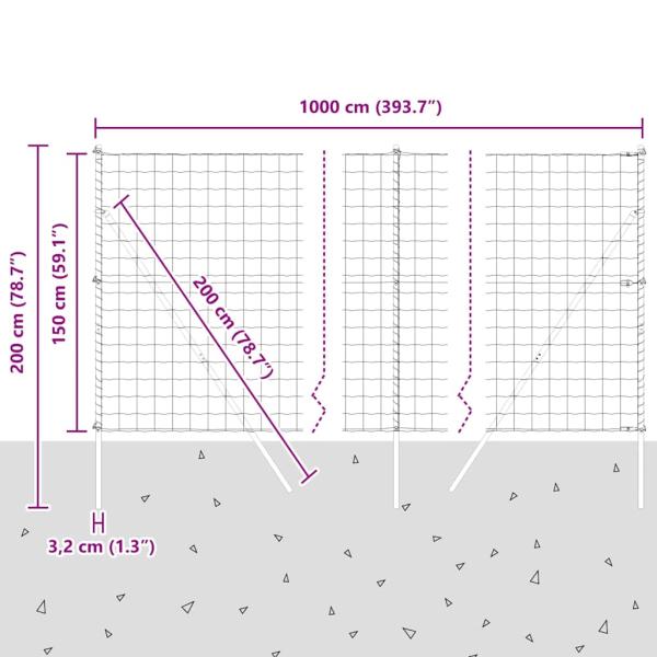 Euro-Zaun mit 7 Pfosten 1,5x10 m verzinkter Stahl Grau
