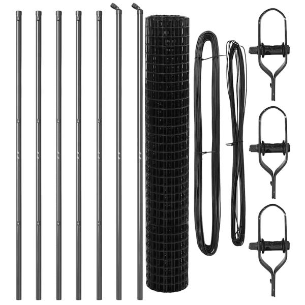 Euro Zaun mit 7 Pfosten 1.6x10 m Verzinkter Stahl Grau