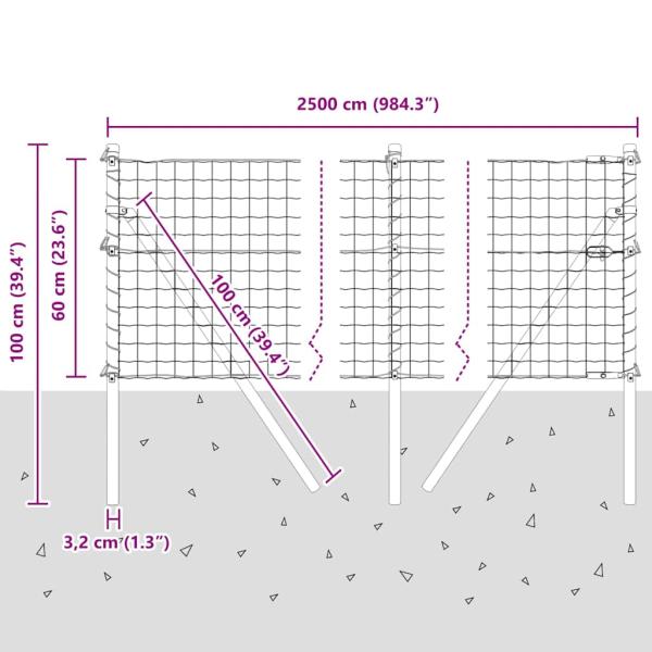 Euro Zaun mit 13 Pfosten 0.6x25 m Verzinkter Stahl Grau