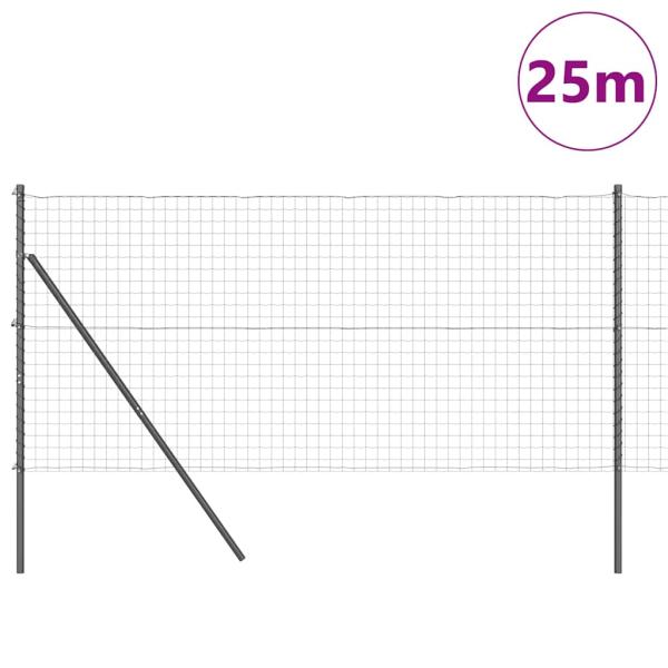 Eurozaun mit 13 Pfosten 1.2x25 m Verzinkter Stahl Grau