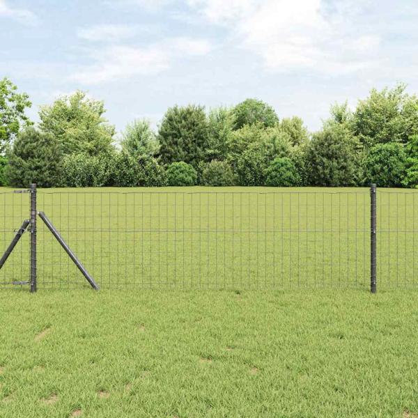 ARDEBO.de - Euro Zaun mit 13 Pfosten 0.4x25 m verzinkter Stahl grau
