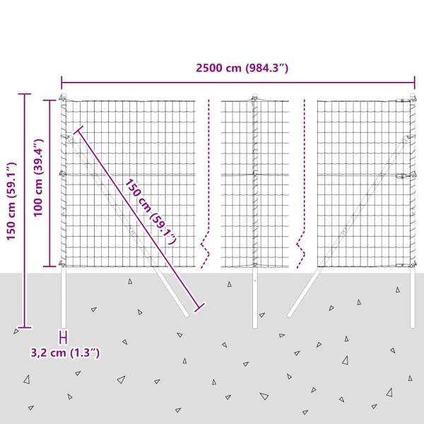 Euro Zaun mit 13 Pfosten 1x25 m verzinkter Stahl grau
