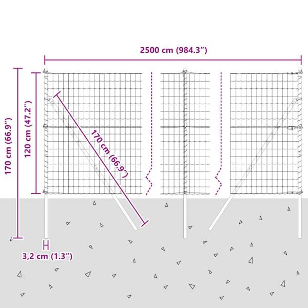 Euro Zaun mit 13 Pfosten 1,2x25 m verzinkter Stahl grau