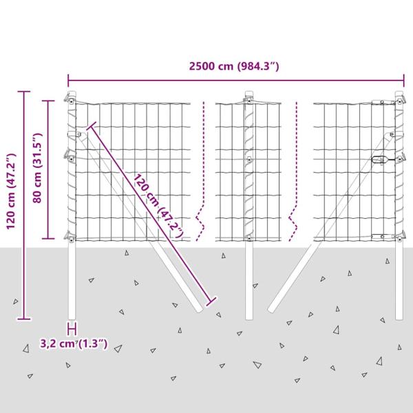 Euro-Zaun mit 13 Pfosten 0,8x25 m verzinkter Stahl Grau