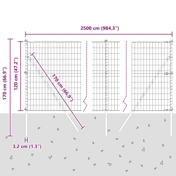 Euro Zaun mit 13 Pfosten 1,2x25 m aus galvanisiertem Stahl Grau
