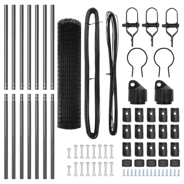 Euro Zaun mit 13 Pfosten 1,2x25 m aus galvanisiertem Stahl Grau