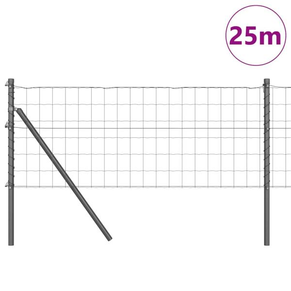 Euro Zaun mit 13 Pfosten 0.4x25 m verzinkter Stahl Grau