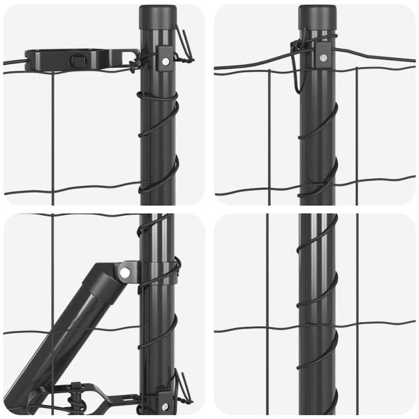 Euro Zaun mit 13 Pfosten 0.4x25 m verzinkter Stahl Grau