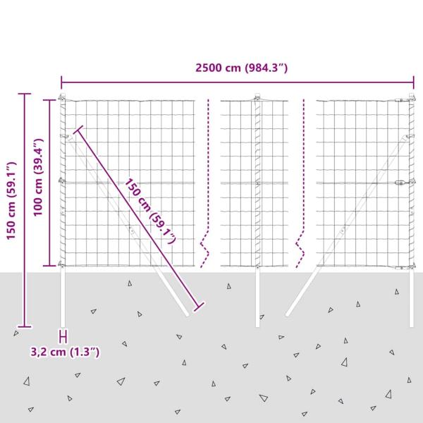 Eurozaun mit 13 Pfosten 1x25 m verzinkter Stahl Grau