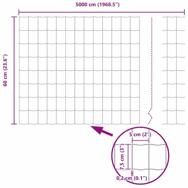Euro Zaun mit 13 Pfosten 0.6x50 m galvanisierter Stahl grau