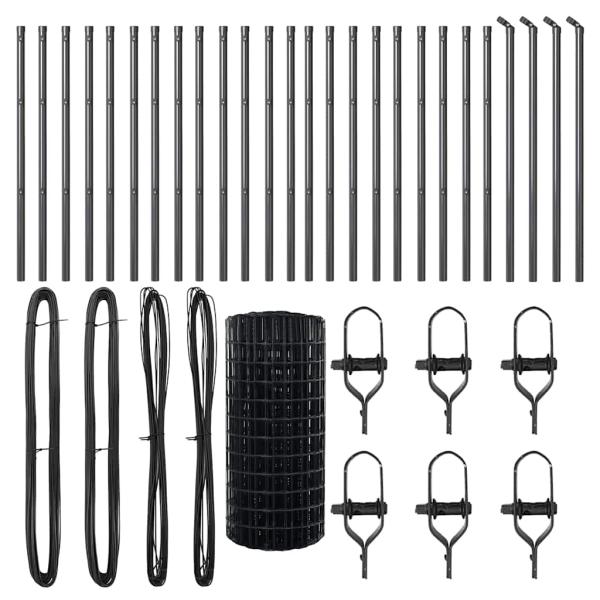 Euro Zaun mit 13 Pfosten 0,6x50 m verzinkter Stahl Grau