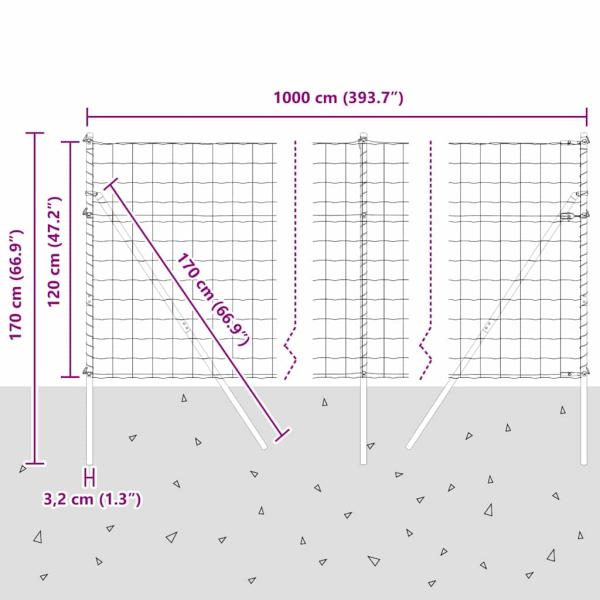 Euro Zaun mit 7 Pfosten 1.2x10 m Verzinkter Stahl Grau