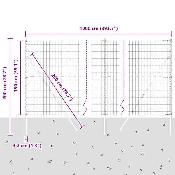Euro Zaun mit 7 Pfosten 1.5x10 m galvanisierter Stahl grau