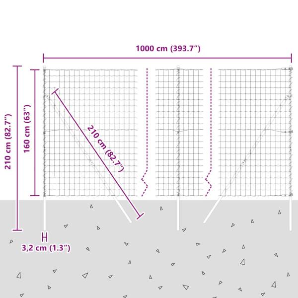 Euro Zaun mit 7 Pfosten 1,6x10 m Verzinkter Stahl Grau
