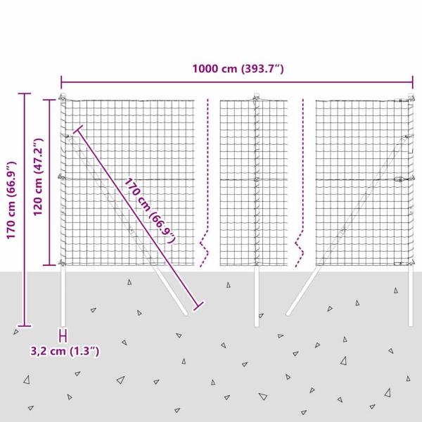 Euro Zaun mit 7 Pfosten 1,2x10 m verzinkter Stahl
