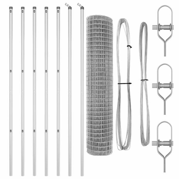 Bodenmontierter Euro-Zaun 10 x 1,5 m Verzinkter Stahl Silber