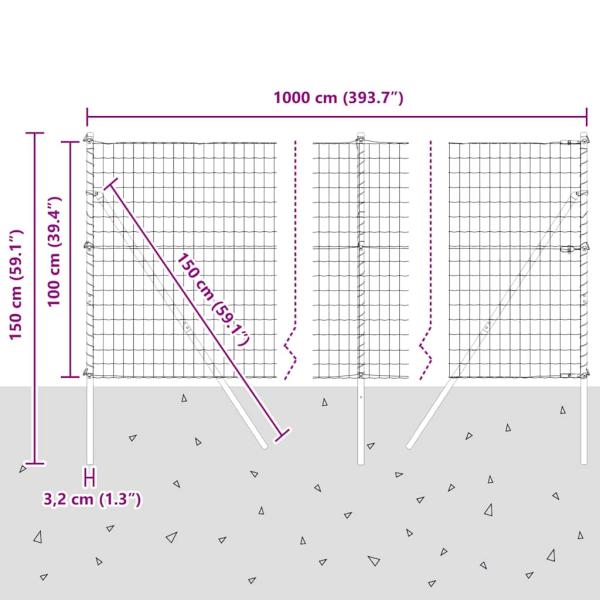 Euro-Zaun mit 7 Pfosten 1x10 m verzinktem Stahl