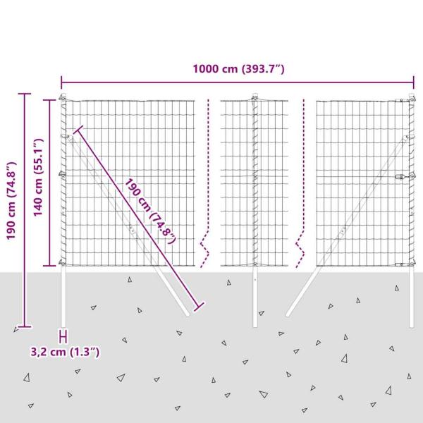 Bodenmontierter Euro-Zaun 10 x 1,4 m Verzinkter Stahl Silber