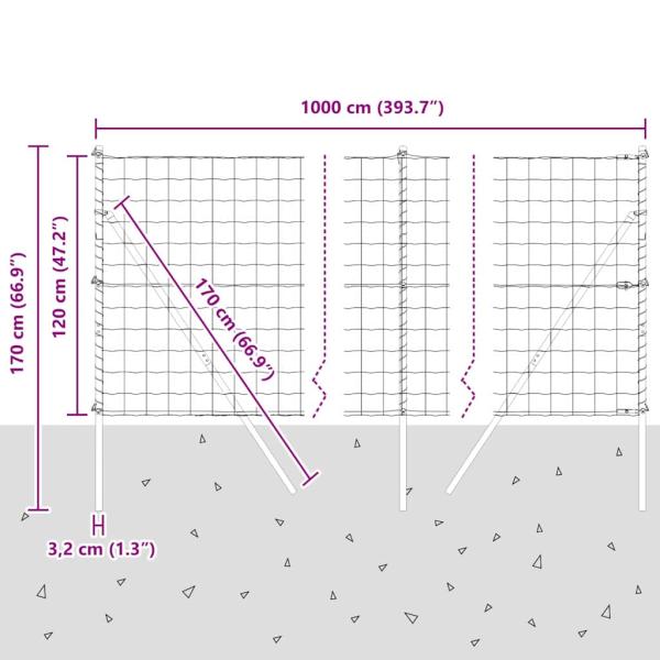 Euro Zaun mit 7 Pfosten 1,2x10 m Verzinkter Stahl