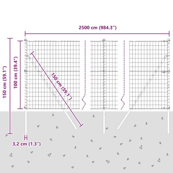 Euro Zaun mit 13 Pfosten 1x25 m Verzinkter Stahl