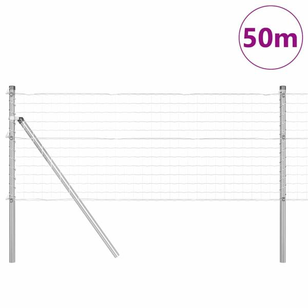 Euro Zaun mit 13 Pfosten 0,4x50 m Galvanisierter Stahl