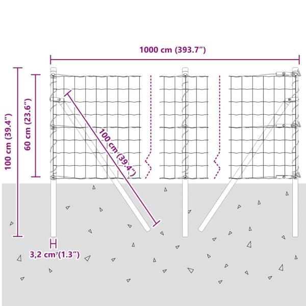 Outdoor Euro Zaun Bodeneinbau 10 x 0,6 m Verzinkter Stahl Netz