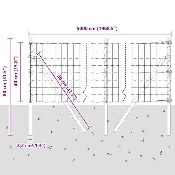 Euro Zaun mit 13 Pfosten 0.4x50 m galvanisierter Stahl