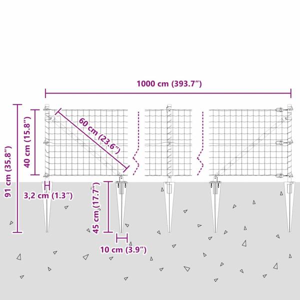 Eurozaun mit 7 Stachelpfosten 0.4x10 m feuerverzinkter Stahl Grün