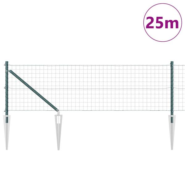 Euro-Zaun mit 13 Dornpfosten 0.6x25 m Verzinkter Stahl Grün