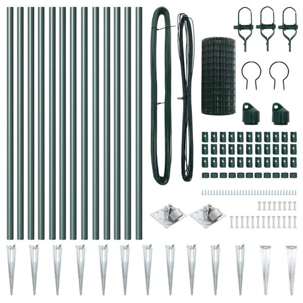 Euro-Zaun mit 13 Dornpfosten 0.6x25 m Verzinkter Stahl Grün