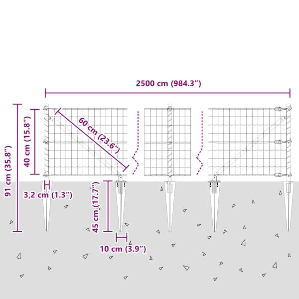 Euro Zaun mit 13 Spike Pfosten 0.4x25 m Verzinkter Stahl Grün