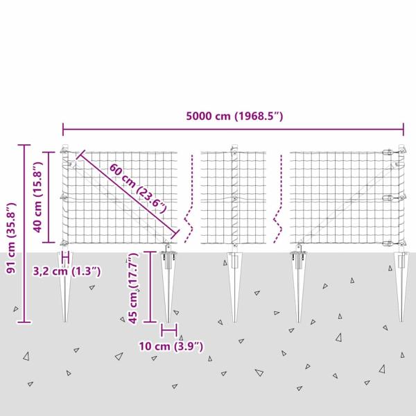 Eurozaun mit 13 Spike-Posten 0.4x50 m Verzinkter Stahl Grün