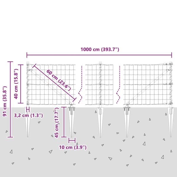 Euro Zaun mit 7 Spike-Posten 0,4x10 m aus galvanisiertem Stahl Grün