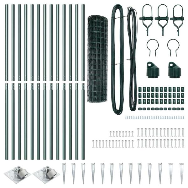Euro Zaun Set aus 2 Grün Metall 25 x 1.0 m Erweiterbar