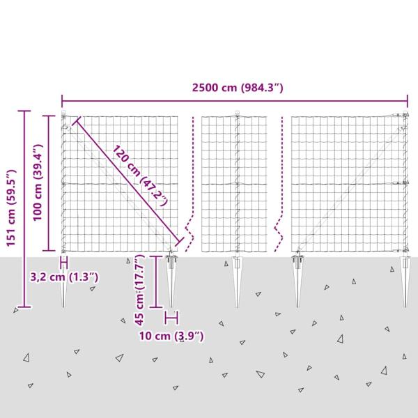 Euro Zaun Set aus 2 Grün Metall 25 x 1.0 m Erweiterbar