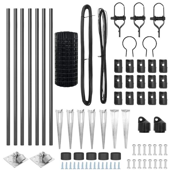 Euro Zaun mit 7 Pfahlspitzen 0.4x10 m feuerverzinktem Stahl Grau