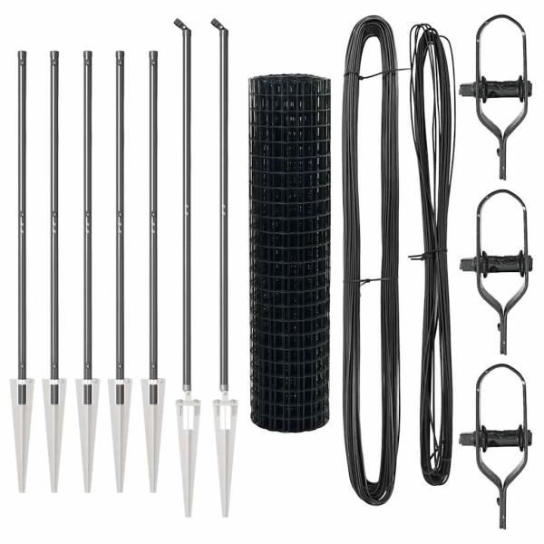 Euro Zaun mit 7 Spitzpfosten 1,4x10 m Verzinkter Stahl Grau