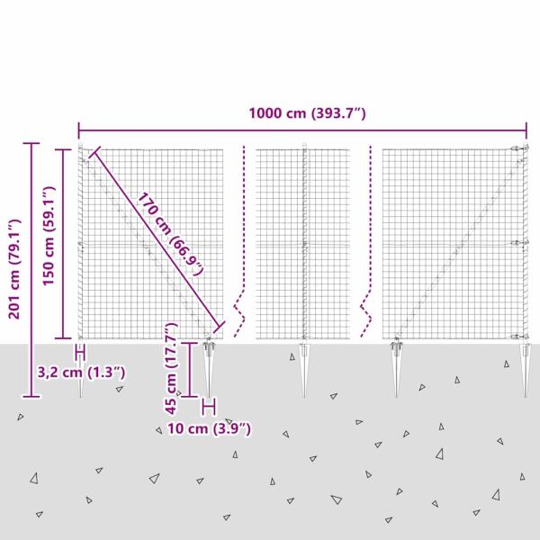 Euro-Zaun mit Stacheln 10 x 1,5 m PVC-beschichteter Stahl Grau