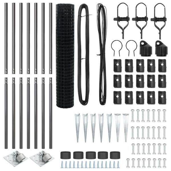 Eurozaun mit 7 Spike-Posts 1,6x10 m verzinkter Stahl grau