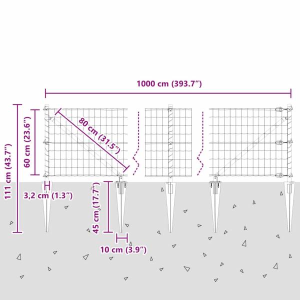 Euro-Zaun mit 7 Spitzenpfosten 0.6x10 m aus feuerverzinktem Stahl Grau