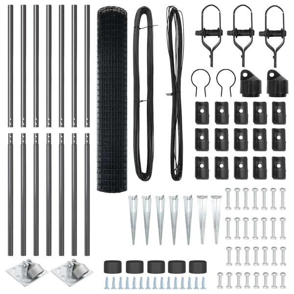Euro Zaun mit 7 Spike Pfosten 1,5x10 m verzinkter Stahl Grau