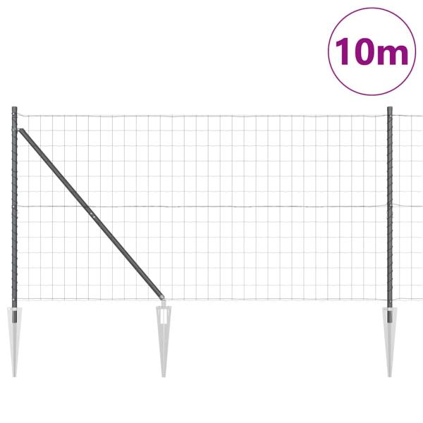 Euro Zaun mit 7 Pfahlankern 1,4x10 m Verzinkter Stahl Grau