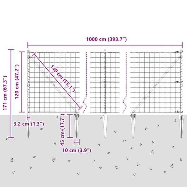 Euro Zaun mit 7 Spike-Pfosten 1,2x10 m feuerverzinkter Stahl Grau