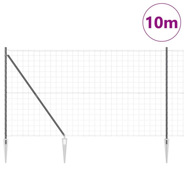 Eurozaun mit 7 Spike-Pfosten 1,6x10 m verzinkter Stahl Grau