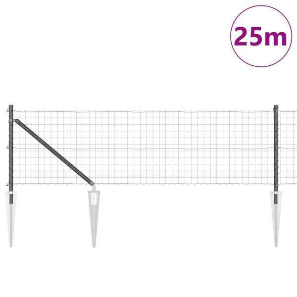 Eurozaun mit 13 Spitzenpfosten 0,6x25 m verzinkter Stahl Grau