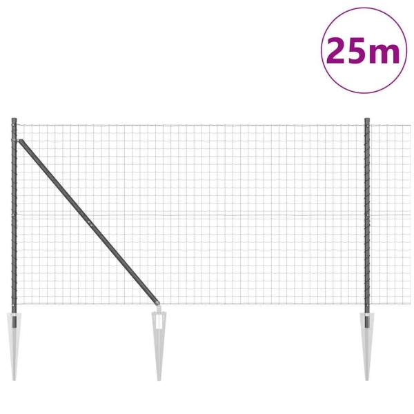 Euro Zaun mit 13 Spitzankern 1x25 m Verzinkter Stahl Grau