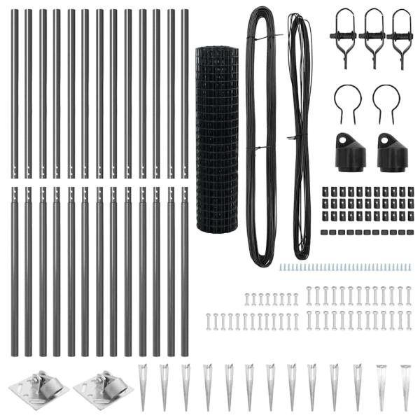 Eurozaun mit 13 Spike-Pfählen 1,2x25 m Verzinkter Stahl Grau