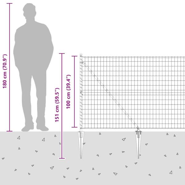 Euro Zaun mit 13 Spike-Pfosten 1x25 m Verzinkter Stahl Grau