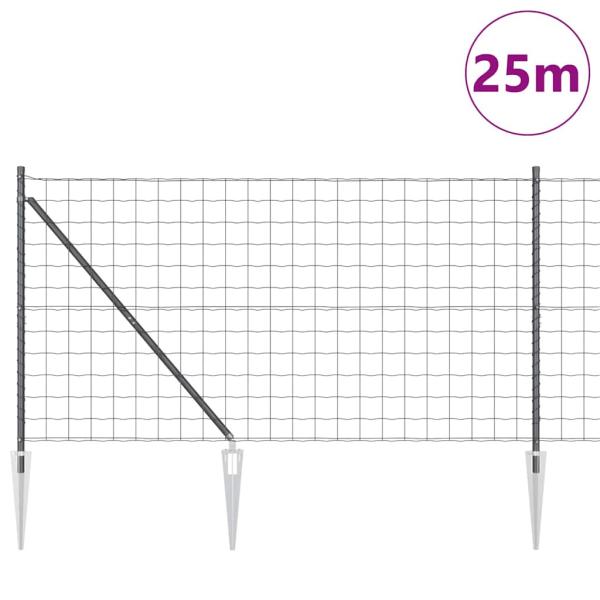 Euro Zaun mit 13 Spitzenpfosten 1,2x25 m aus verzinktem Stahl Grau